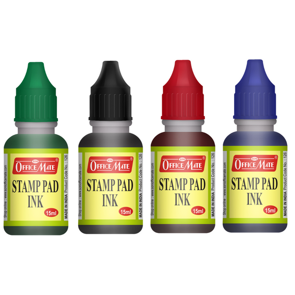 Soni Officemate Stamp Pad Ink, mix Color, 15 Ml - Pack of 4