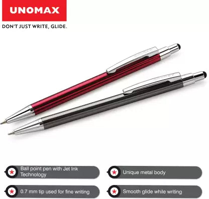 UNOMAX Stylus Premium Metal Body Ball Pen (Pack of 6, Ink Color - Blue)