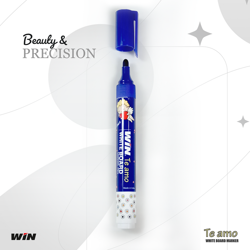 WIN Te Amo White Board Markers | 4 Markers (2 Blue Ink & 2 Black Ink)| Erasable Ink & Refillable Markers |Suitable for Multipurpose Usage | Smudge Free Writing | Stationery Items | Ideal for School & Office Use