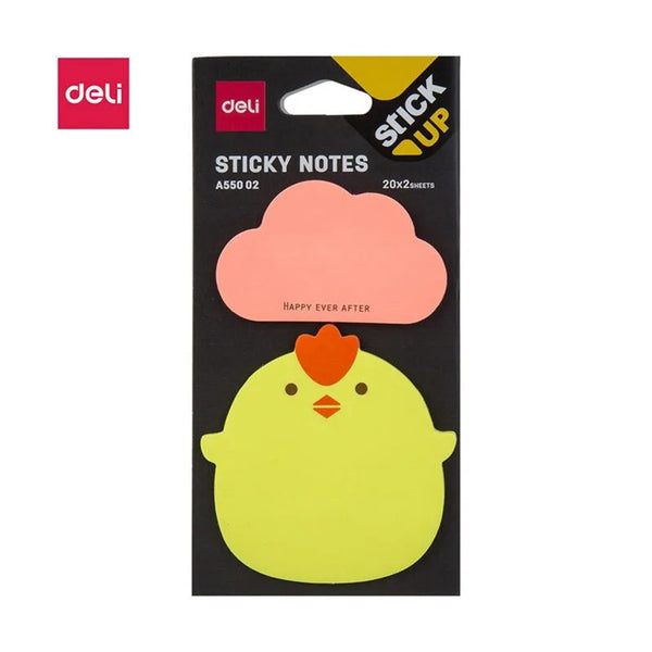 Deli WA55002 Sticky Notes, 2 x 20 Sheets, 80 gsm, 76x76mm, Light Yellow and Pink Shape Cloud, Pack of 1