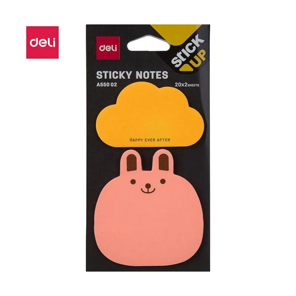 Deli WA55002 Sticky Notes, 2 x 20 Sheets, 80 gsm, 76x76mm, Pink and Yellow Shape Cloud, Pack of 1