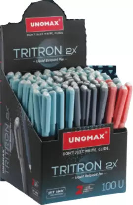 UNOMAX Tritron 2X Triangular Body (100pcs Stand- 70 Blue, 24 Black, 6 Red) Ball Pen (Pack of 100, Ink Color - Blue, Black, Red)