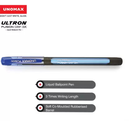 UNOMAX Ultron Fusio Grip 3X Ball Pen (Pack of 5, Ink Color - Blue)