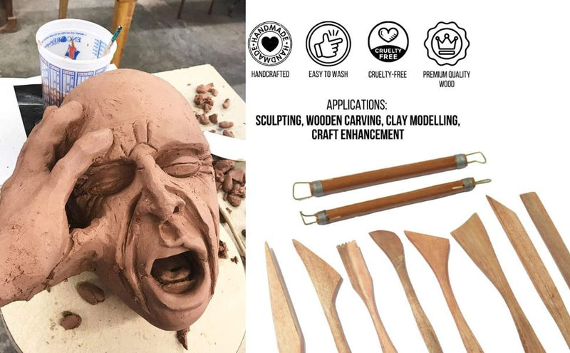 Like it Artist Quality Clay Modelling Wooden Tool Set Craft Modelling & Sculpting Tools for Pottery, Sculptures, Polymer, Paper & Mache - 10 pcs