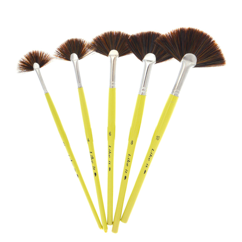 Like it 5 Pieces Fan Brush for Painting Synthetic Hair Watercolor Brushes Sets Wooden Oval Handle Oil Acrylic Paint Brushes Professional Soft Anti-Shedding Fan Brush for Oil Gouache Painting