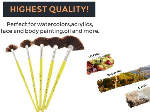 Like it 5 Pieces Fan Brush for Painting Synthetic Hair Watercolor Brushes Sets Wooden Oval Handle Oil Acrylic Paint Brushes Professional Soft Anti-Shedding Fan Brush for Oil Gouache Painting