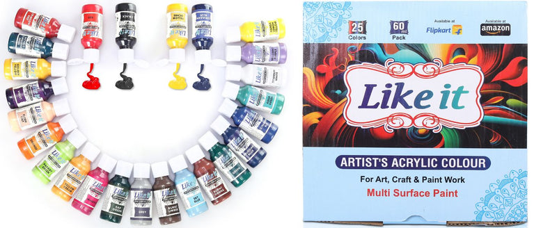 like it Acrylic Paint 25 Colors 60ml Bottles, Rich Pigments, Water Proof, Premium Acrylic Paints for Beginners, & Professional Artist