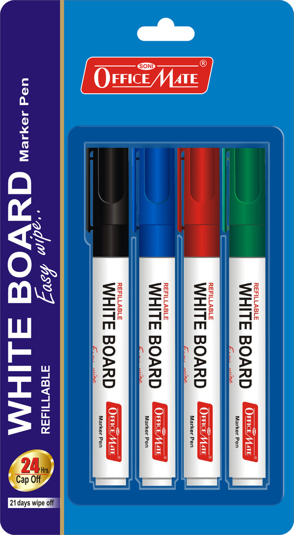 Soni Officemate Whiteboard Four Markers in Blister Pack (Black,Blue,Red,Green)