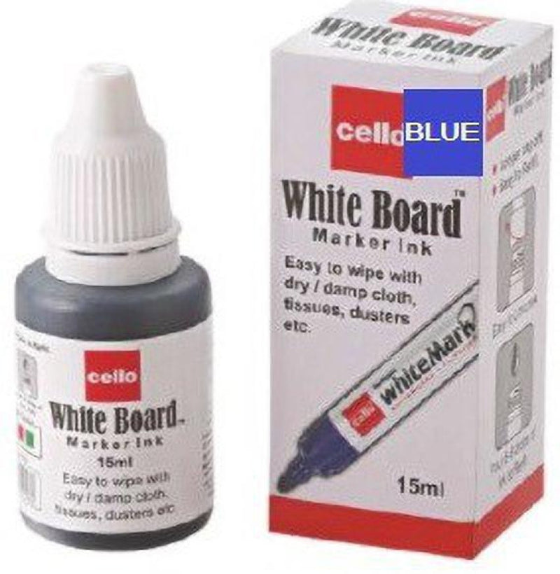 Cello White Board Marker Ink - Blue (Pack of 10 Bottles- 15ml Each)