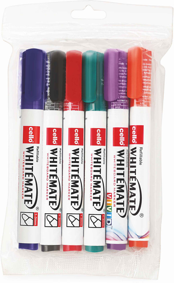 Cello Whitemate Whiteboard Marker (Set of 6, Multicolor)