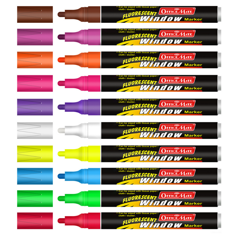 Soni Officemate Fluoroscent Window Markers Mix (Pack of 10)