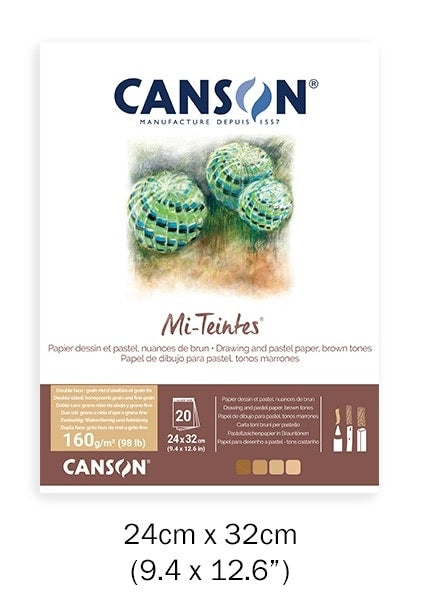 Canson Mi-Teintes 160 GSM A4 Pad (9.4x12.6 in, Earth Tones, 20 Sheets)