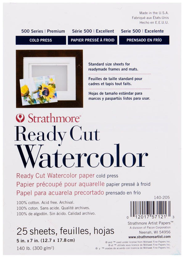 STRATHMORE 500 SERIES WATERCOLOR READY CUT CP 5X7 Pack 25 Sheets  GSM-300 SIZE-12.70 x 17.78 cm