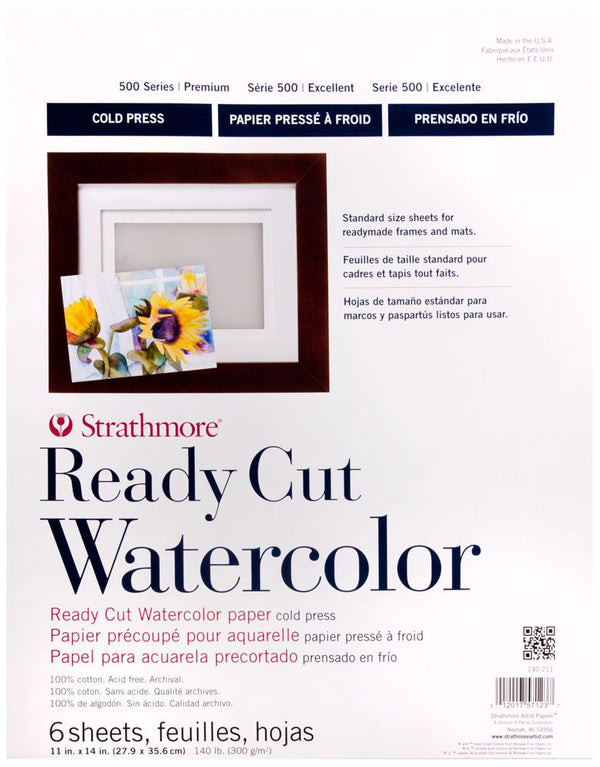 STRATHMORE 500 SERIES WATERCOLOR READY CUT CP 11X14 Pack 6 Sheets  GSM-300 SIZE-27.94 x 35.56 cm