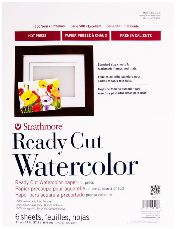 STRATHMORE 500 SERIES WATERCOLOR READY CUT HP 11X14 Pack 6 Sheets  GSM-300 SIZE-27.94 x 35.56 cm