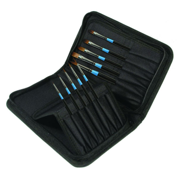 DALER ROWNEY Aquafine Short Handle Fine Art 10 Brush Zip Case (Black)