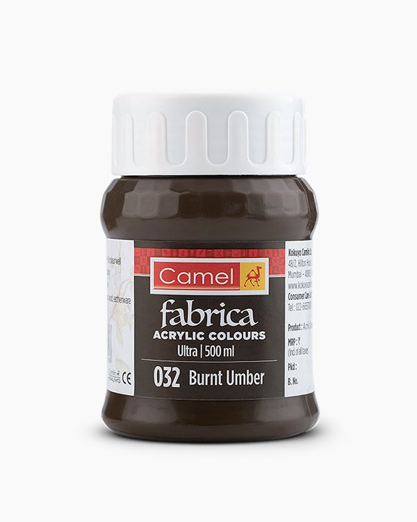 Camel Fabrica Acrylic Colours Individual bottle of Burnt Umber in 500 ml, Ultra range