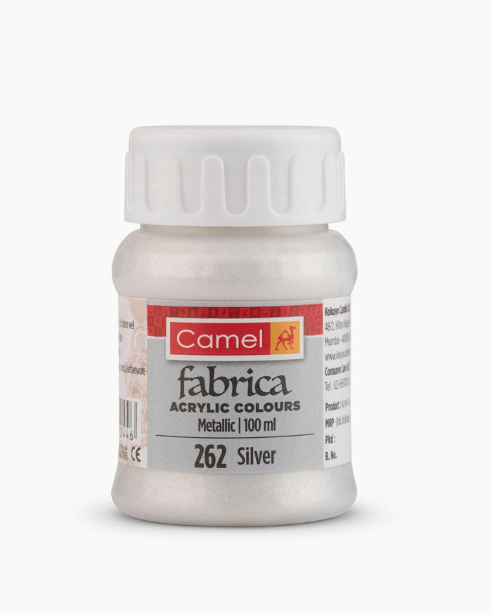 Camel Fabrica Acrylic Colours- Individual Bottle of Silver in 100ml, Metallic Range