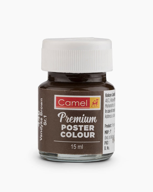 Camel Premium Poster Colour Individual bottle of Vandyke Brown in 15 ml, (Pack of 2)
