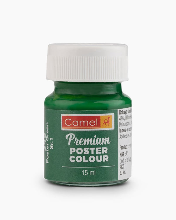 Camel Premium Poster Colour Individual bottle of Poster Green in 15 ml, (Pack of 2)