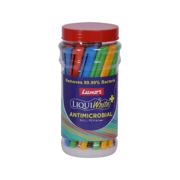 Luxor LiquiWrite+ Antimicrobial Ball Pen Pack of 25 with Jar