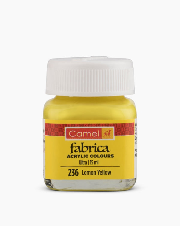 Camel Fabrica Acrylic Colours Individual bottle of Lemon Yellow in 15 ml, Ultra range (Pack of 2)