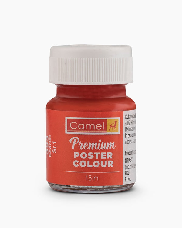 Camel Premium Poster Colour Individual bottle of Scarlet in 15 ml (Pack of 2)