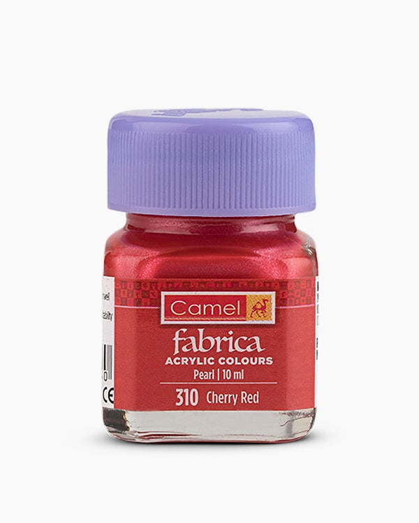 Camel Fabrica Acrylic Colours Individual bottle of Cherry Red in 10 ml, Pearl range (Pack of 2)