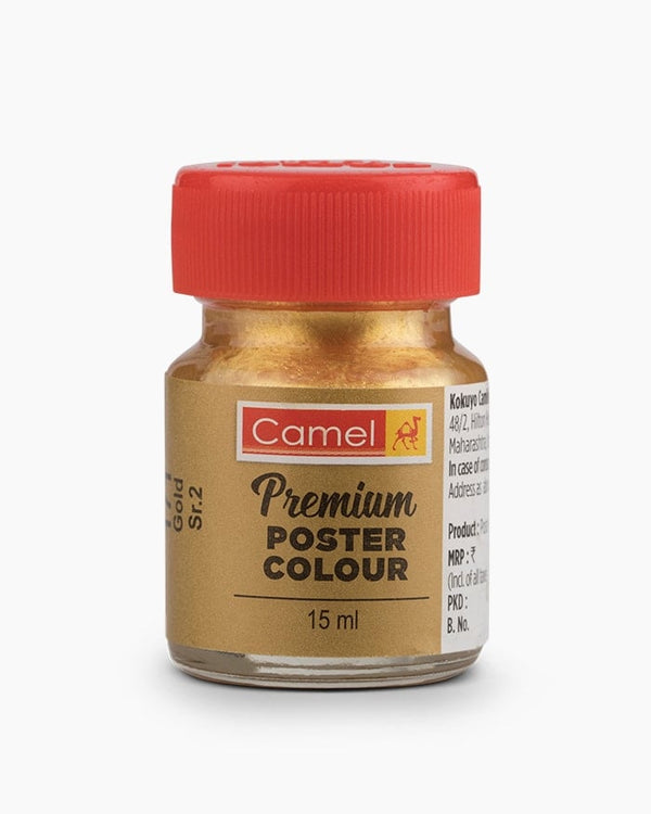 Camel Premium Poster Colour Individual bottle of Gold in 15 ml (Pack of 2)