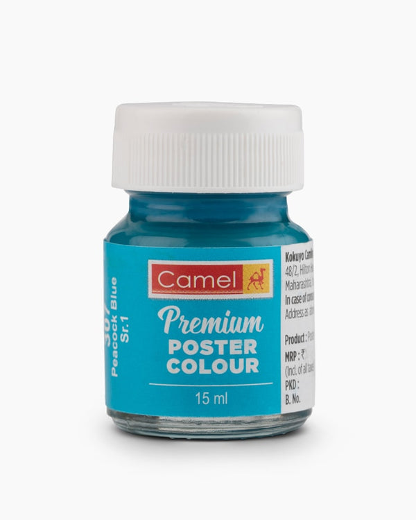 Camel Premium Poster Colour Individual bottle of Peacock Blue in 15 ml, (Pack of 2)
