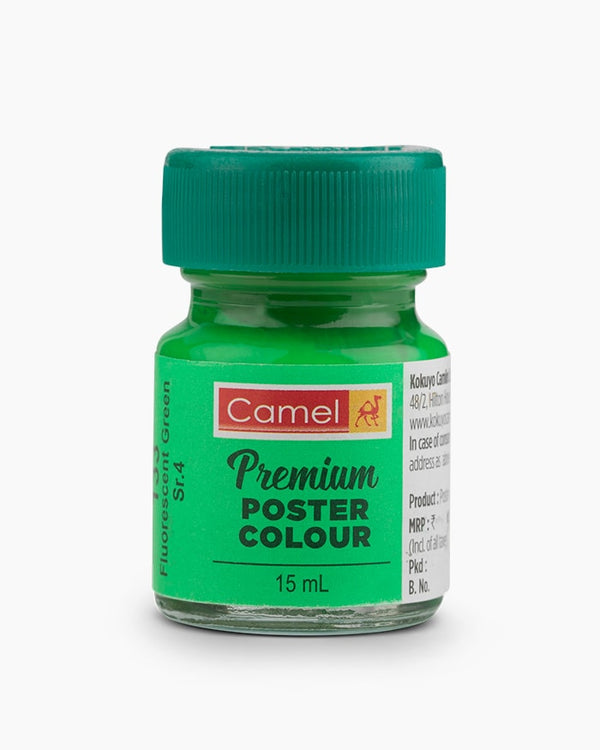 Camel Premium Poster Colour Individual bottle of Fluorescent Green in 15 ml (Pack of 2)