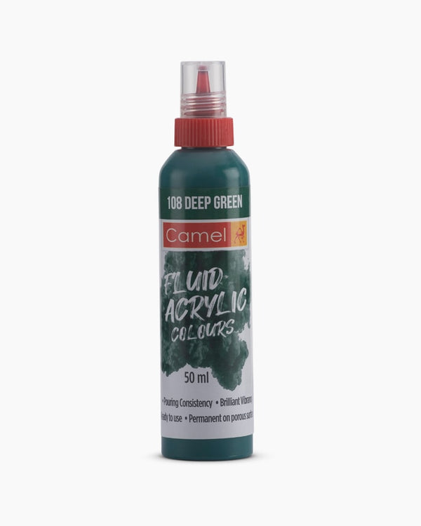 Camel Fluid Acrylic Colours Individual bottle of Deep Green in 50 ml
