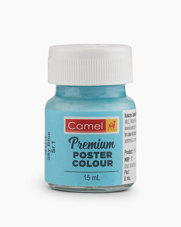 Camel Premium Poster Colour Individual bottle of Sky Blue in 15 ml, (Pack of 2)