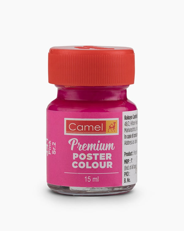 Camel Premium Poster Colour Individual bottle of Pink in 15 ml (Pack of 2)