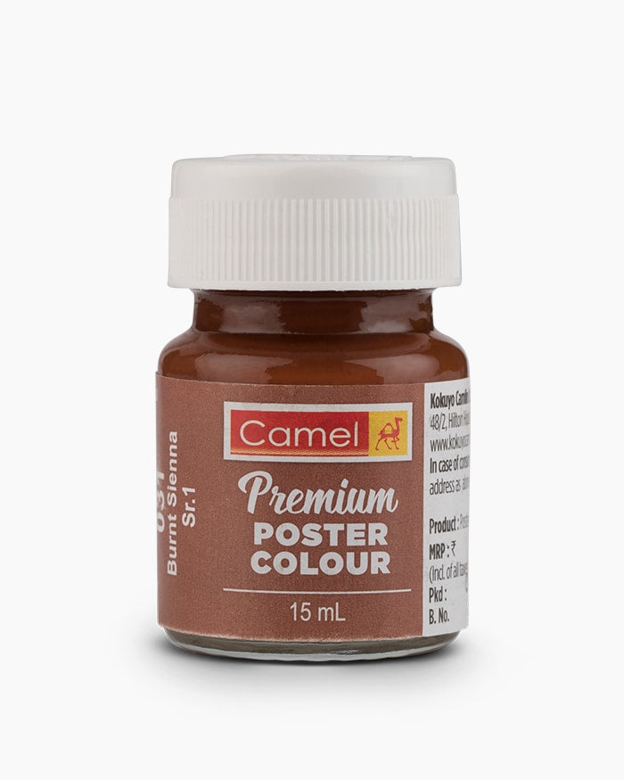 Camel Premium Poster Colour Individual bottle of Burnt Sienna in 15 ml (Pack of 2)