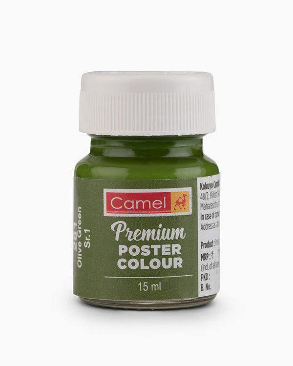 Camel Premium Poster Colour Individual bottle of Olive Green in 15 ml, (Pack of 2)