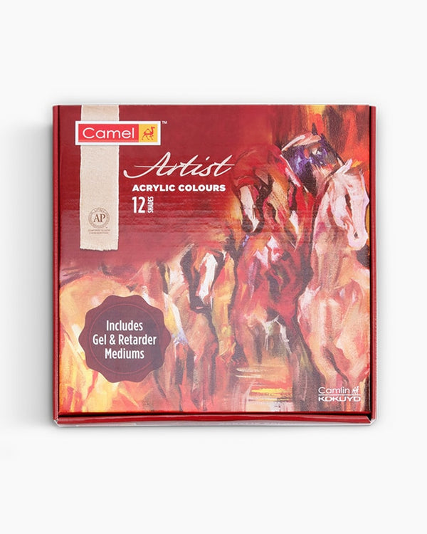 Camel Artist Acrylic Colour- Assorted pack of 12 shades in 40 ml with Medium