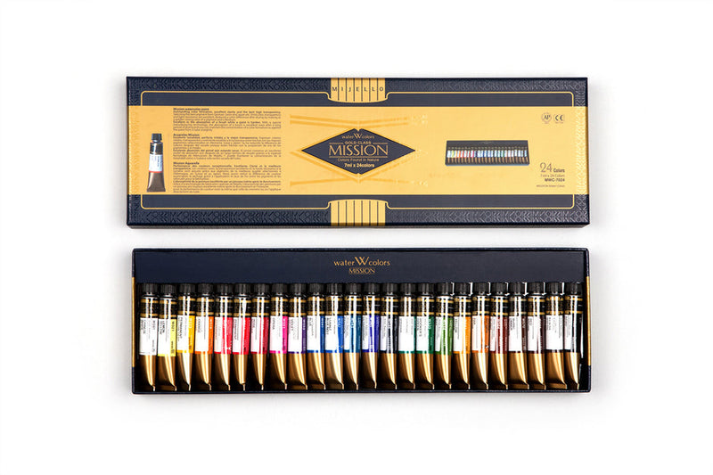 Mijello Mission Gold Professional Grade Extra-Fine Watercolour - Set Of 24 Tubes X 7 ml