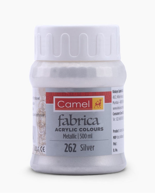 Camel Fabrica Acrylic Colours Individual bottle of Metallic Silver in 500 ml, Metallic range