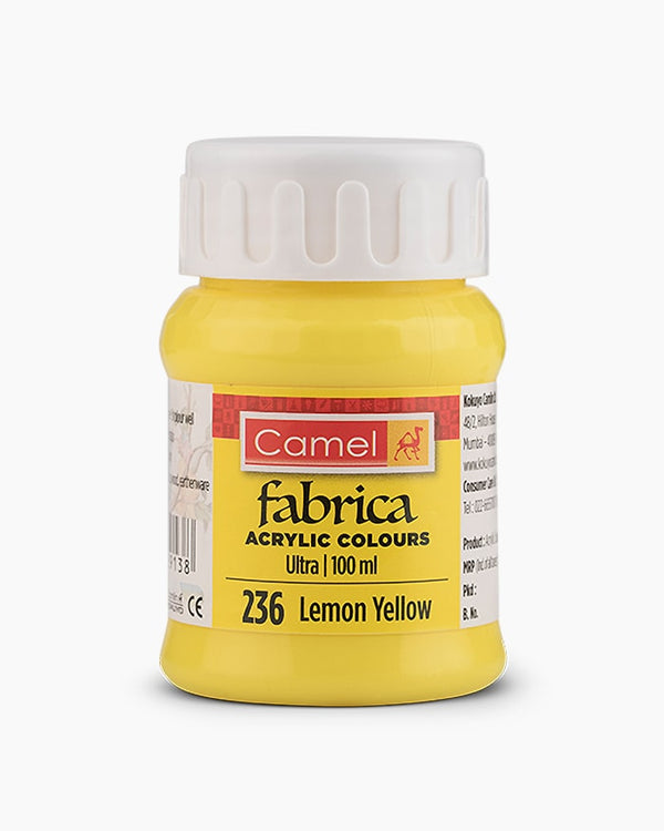 Camel Fabrica Acrylic Colours Individual bottle of Lemon Yellow in 100 ml, Ultra range