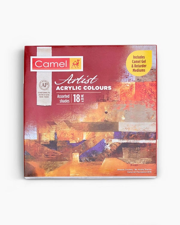 Camel Artist Acrylic Colour Assorted pack of 18 shades in 20  ml with Mediums