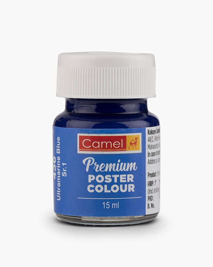 Camel Premium Poster Colour Individual bottle of Ultramarine Blue in 15 ml, (Pack of 2)