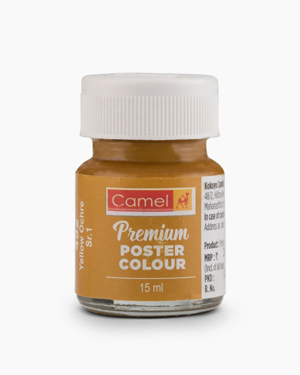 Camel Premium Poster Colour Individual bottle of Yellow Ochre in 15 ml, (Pack of 2)
