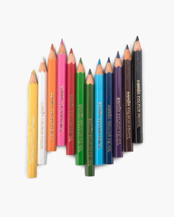 Camlin Colour Pencils- Assorted 12 Shades with Sharpener, Half Size