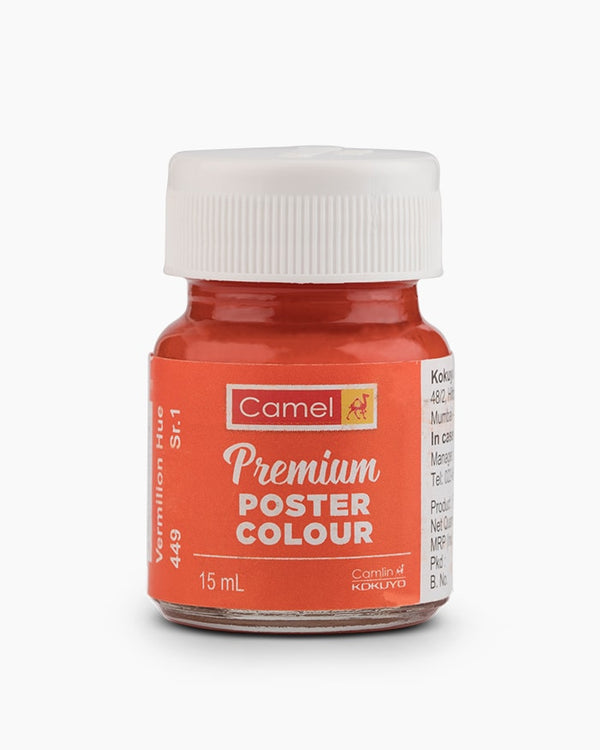 Camel Premium Poster Colour Individual bottle of Vermilion Hue in 15 ml, (Pack of 2)