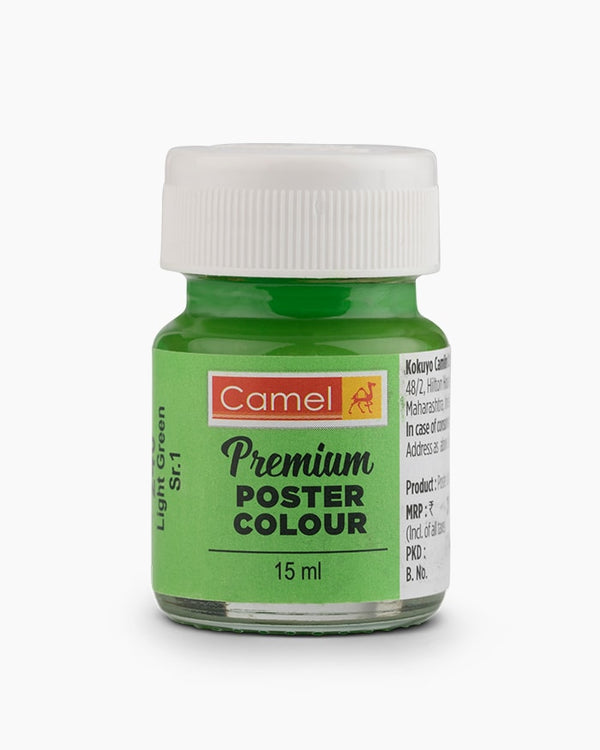 Camel Premium Poster Colour Individual bottle of Light Green in 15 ml (Pack of 2)