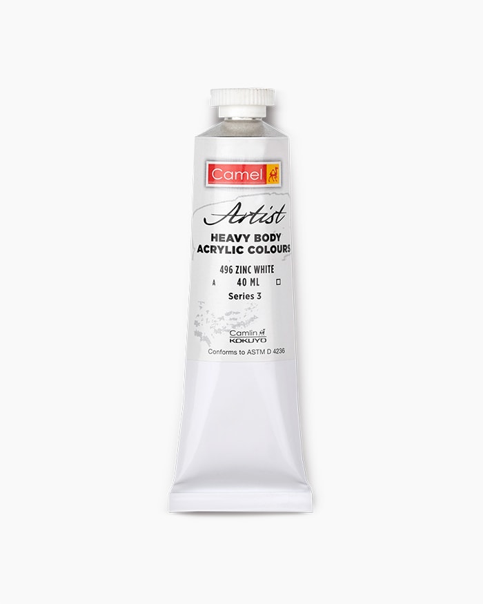 Camel Artist Heavy Body Acrylic Colour Individual tube of Zinc White in 40 ml