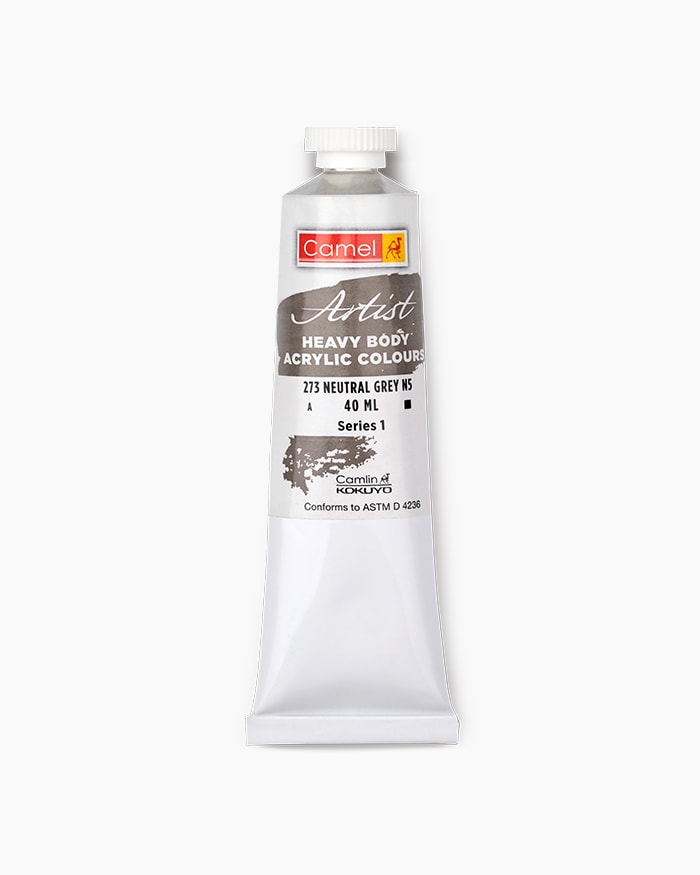 Camel Artist Heavy Body Acrylic Colour Individual tube of Neutral Grey N5 in 40 ml