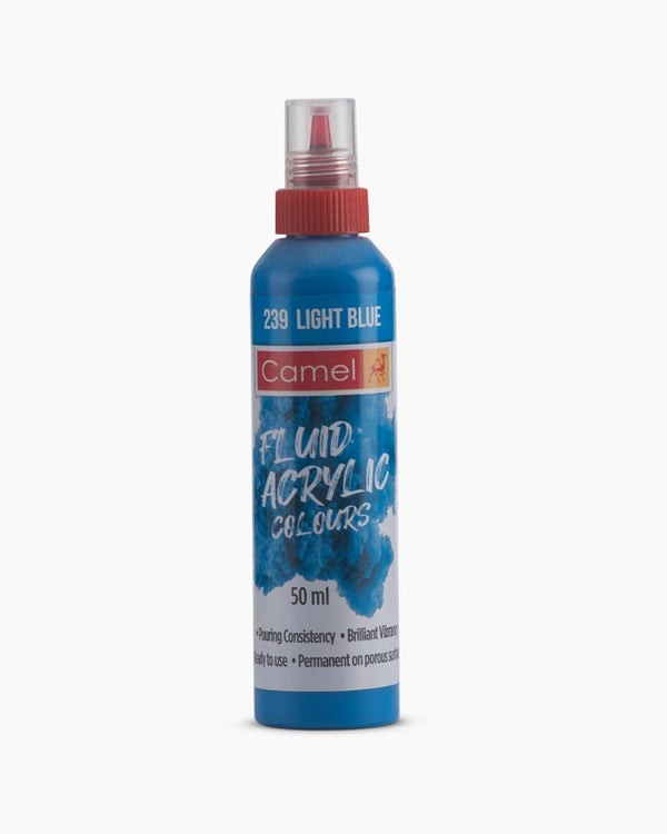Camel Fluid Acrylic Colours Individual bottle of Light Blue in 50 ml