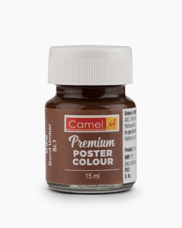 Camel Premium Poster Colour Individual bottle of Burnt Umber in 15 ml Pack of 2